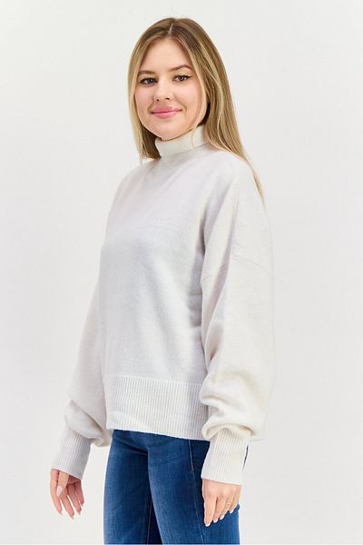 Hugo Boss Women Turtle Neck Solid Sweater, White