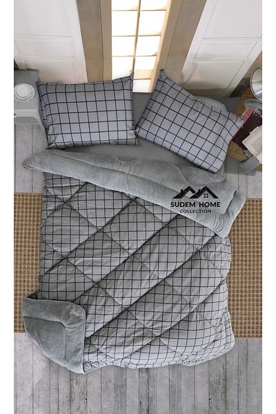 Sudem Home Collection Wellsoft Comforter Fleece Pufidik Comforter Set - Double, Double Sided, Smoked Square