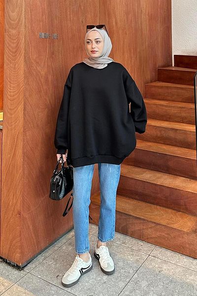 lamelif Μαύρο φούτερ Oversize
