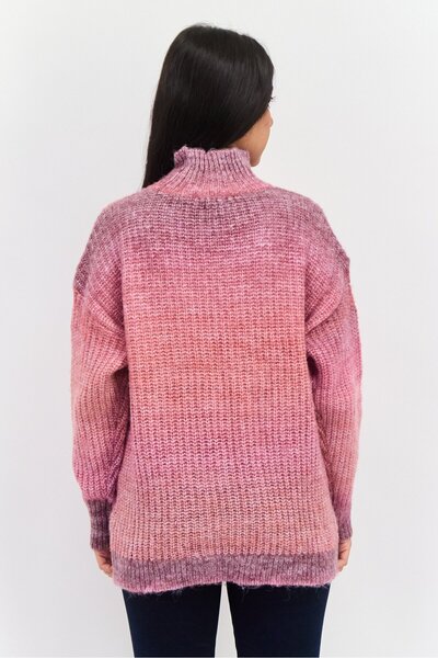 Aqua Women High Neck Textured Sweater, Pink Mist