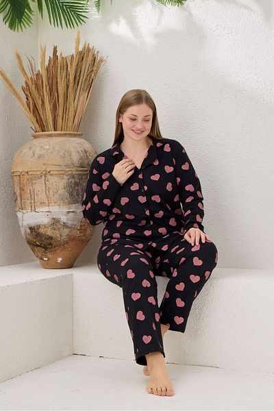 pijamacity Plus Size Women's Long Sleeve Cotton Front Button Pajama Set