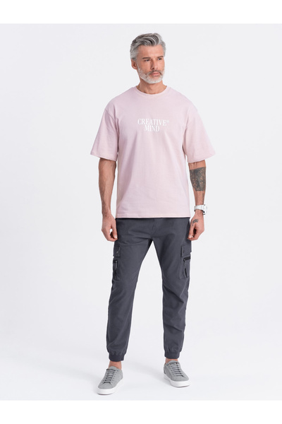 OMBRE Ανδρικό παντελόνι JOGGER με τσέπες cargo με φερμουάρ - γραφίτης V3 OM-PAJO-0125 S