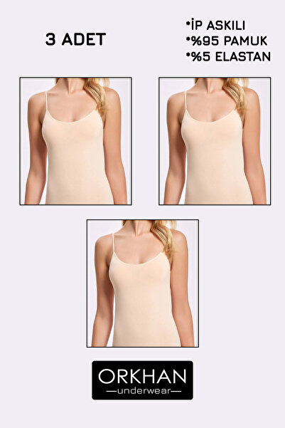 ORKHAN Kadın Atlet, İp Askılı, Kadın Pamuklu ,Günlük ,Yumuşak ,Stretch,Rope Strap,Penye 3'lü