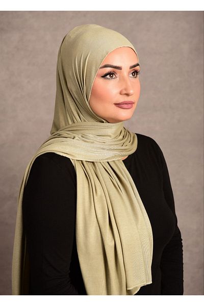 Şalcenneti.com Women's Hijab Combed Cotton Shawl Special Stitched Long Seasonal Plain Light Khaki Color