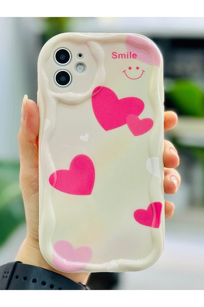 Go Aksesuar حافظة سيليكون مرنة مطبوعة بتصميم SMILE HEART متوافقة مع هاتف Iphone 11
