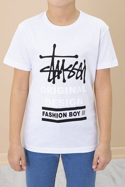 Cansın Mini Tricou cu imprimeu text crem și cămașă Costum băiat 20007