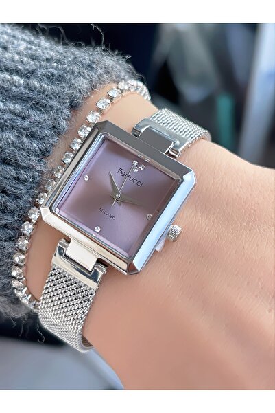 Ferrucci Steel Mesh Cord Milano Square Case Women's Wristwatch + Bracelet with Gift