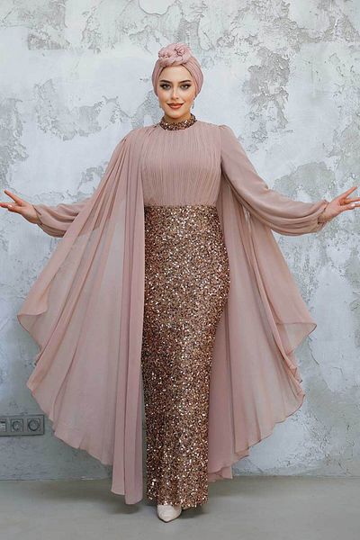 Neva Style - Sequined Mink Hijab Evening Dress 50231V