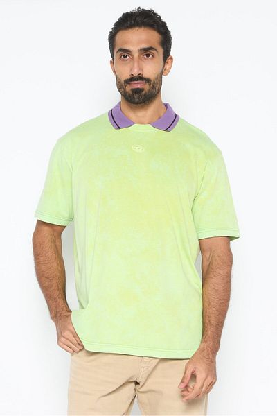 Diesel Men Regular Fit Embroidered Logo Short Sleeves Polo Shirt, Lime Green