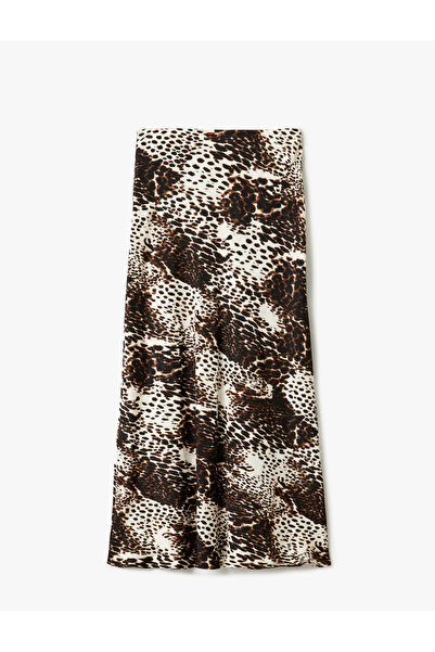 Koton Standart Bel Leopar Desenli Uzun Kloş Saten Etek