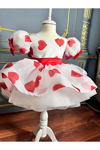 Star Kids Kız Çocuk Kalpli Sevgililer Günü Elbisesi Beyaz Ve Kırmızı Tütü Beb...