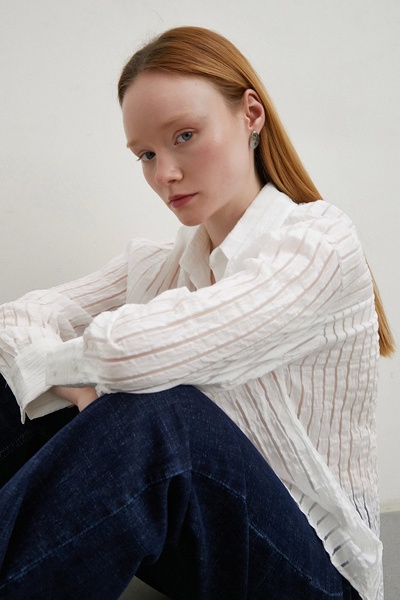 Never more Λευκό διαφανές ριγέ πουκάμισο