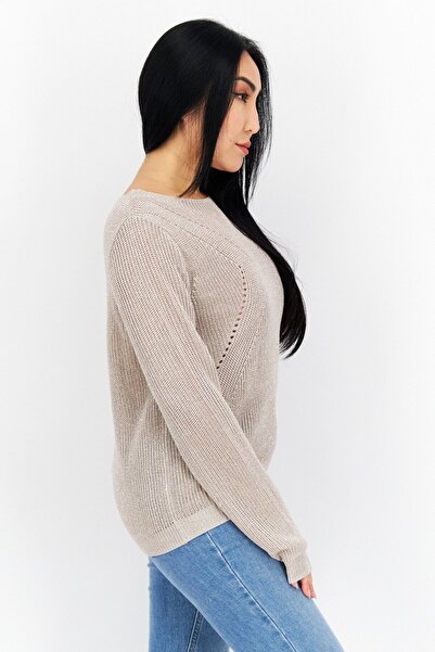 comma Women Round Neck Long Sleeve Knitted Sweater, Dusty Pink