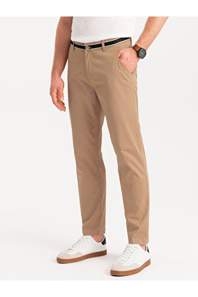 OMBRE Ανδρικό παντελόνι chino με διακοσμητική ζώνη - άμμος V5 OM-PACP-0118 XL