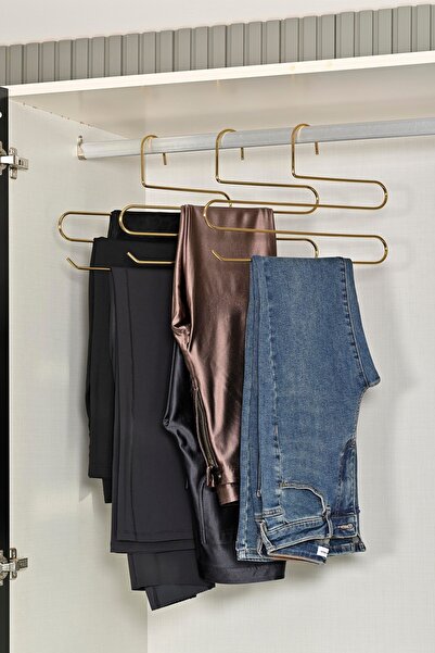 Edora Home Altın 10 lu Dolap İçi 3 Katlı Pantolon, Şal, Eşarp Askısı, Gardrop Askılığı- Metal Paslanmaz