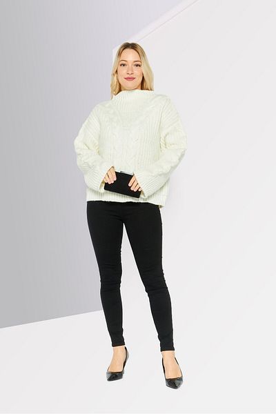 Dkny Women Hight Neck Textured Sweater, White