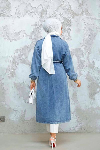 Neva Style Șapcă Hijab Albastru Denim Brodat cu margele 6392M