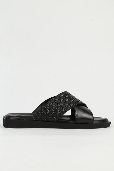 Pierre Cardin Genuine Leather Black Men's Slippers Pc-7341