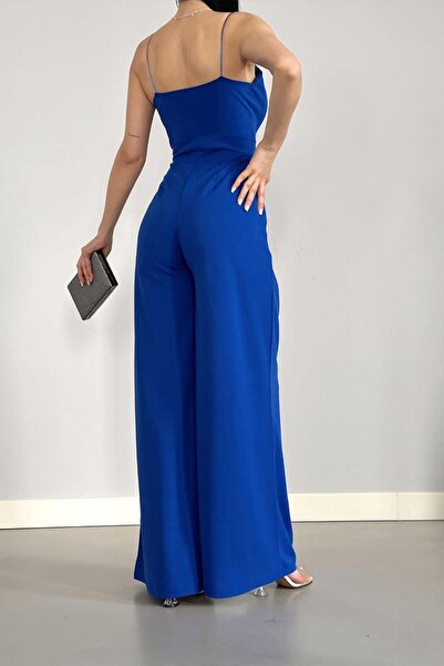 Deafox Saks Double Breasted Collar Imported Crepe Fabric Jumpsuit