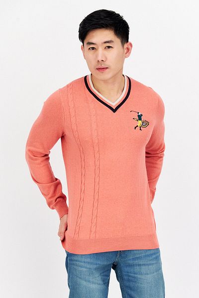 Lyle & Scott Men V-neck Embroidered Long Sleeves Sweater, Pink