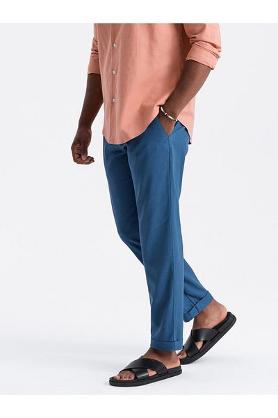 OMBRE Herren-Chinohose zum Aufkrempeln aus Leinenmischung - Blue Denim V5 OM-PACP-0198 S