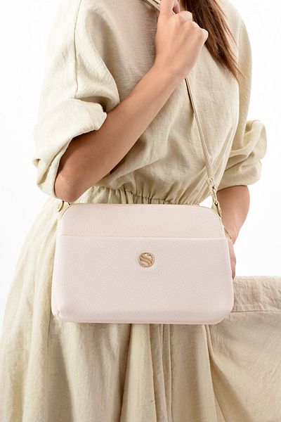 morpelikan Women's Adjustable Cross Strap Cream Shoulder Bag with 4 Compartments and Metal Zipper