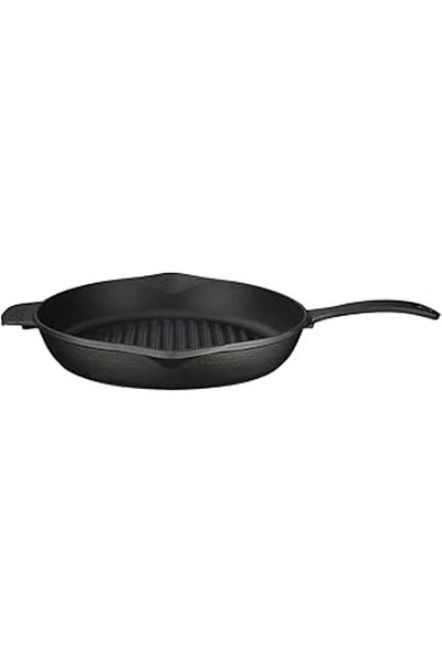 Lava Cast Round Grill Pan, Metal Handle, Conkav Base, 28 Cm