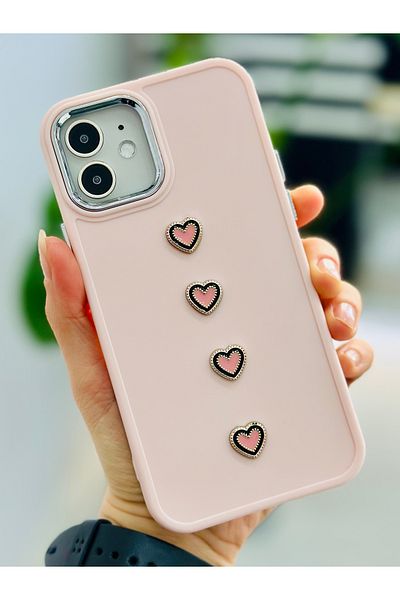 Go Aksesuar حافظة سيليكون مرنة متوافقة مع هاتف Iphone 12 و12 Pro مع 4 ألعاب بتصميم قلب وردي