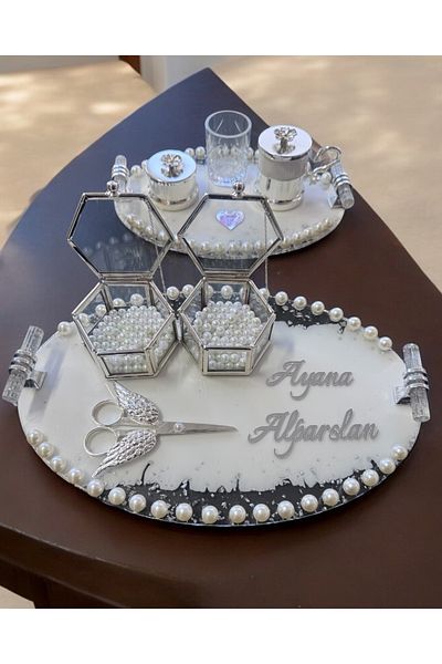 CyzHome Jubilation Promise Engagement Tray with Silver Pearls