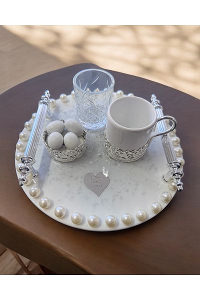 CyzHome Silver Promise Coffee Tray with Faye Pearls