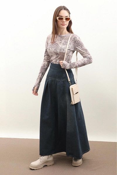 ZÜLAYS Fusta corset din denim albastru închis