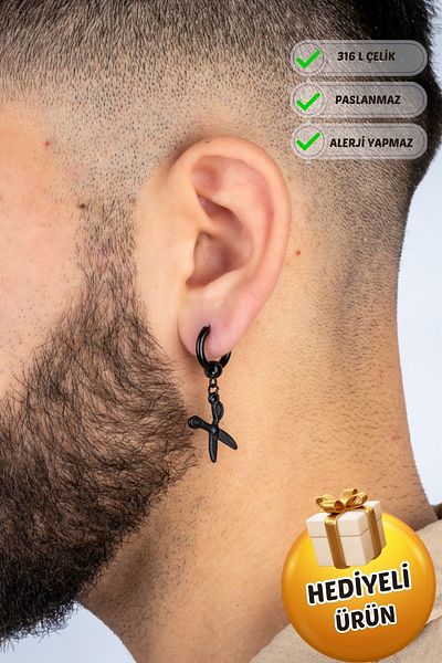 Piercing Market Steel & Silver Men's Unisex Steel Scissors Earrings - Dangle, No Rusting Blackening