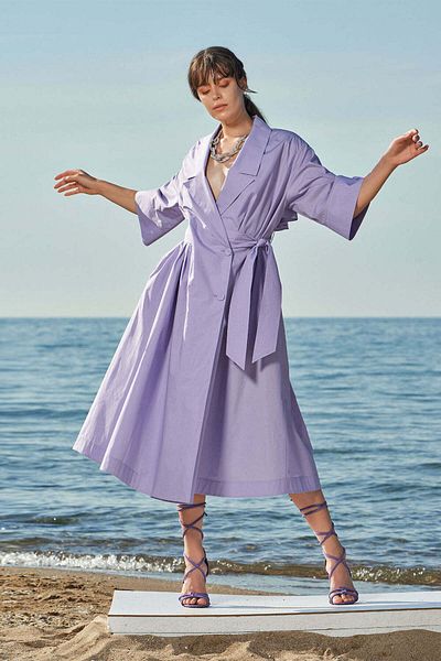 SOCIETA Lilac Wrap Closure Poplin Dress 93540