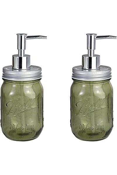 Bosphorus Floral Patterned Dark Green Homi Bathroom S Soap Dispenser - 2 Pieces 8X8X10Cm 420ml
