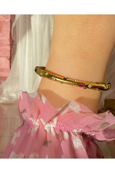 sirius jewelry Çelik Multicolor Taşlı Kelepçe