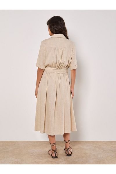 Apricot Leinen-hemdkleid Mit Taschenfront