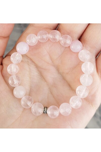 Doğaltaş Çift Sıra Örme Pembe Kuvars Bileklik (8 mm Küre)