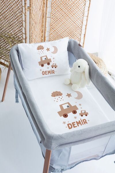 Lilabio %100 Pamuk Saten İsme Özel İsimli 70x120 Park Yatak Nevresim Seti Araba