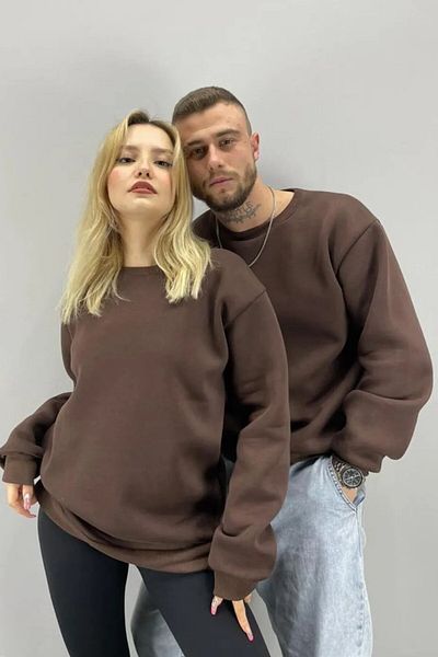 Black Sokak Blacksokak Unisex Brown Angel Wing Printed Crew Neck Lover Couple Combination Set of 2