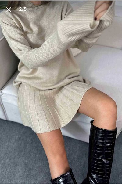 ZEZE COLLECTİON Women's Oversize High-Top Knit Skirt Double Suit