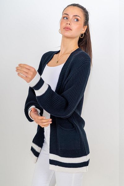 CHUBA Navy Blue Striped Thessaloniki Knitwear Cardigan with Pockets, Women'S, 24W148