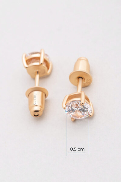 So CHIC... Tektaş 5 mm 18 Ayar Rose Altın Kaplama Gümüş Küpe