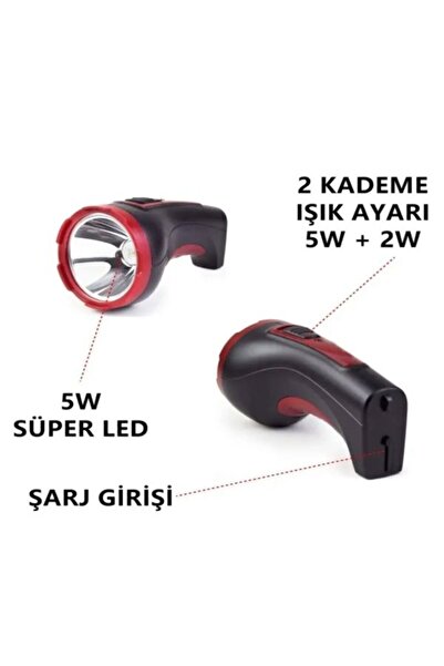 Aleeza Ultra Güçlü 1 km Menzil El Feneri Şarjlı 10w Prekejtör Kambur Fener Işıldak Lamba Bekçi Polis Afad