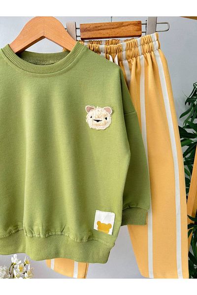 Kids 2 Piece Set with Teddy Bear Cocked Jogger Pants
