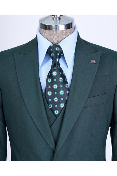 TerziAdemAltun Green Italian Style Jacket Vest Pants Set - T12807