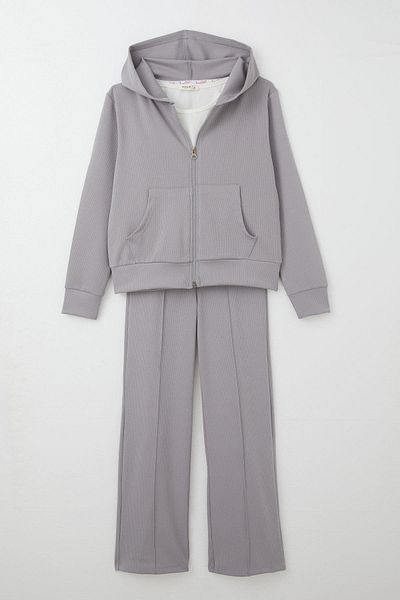 Breeze 9-14 Years Old Girl's Gray Hooded Trousers Set - Set of 3
