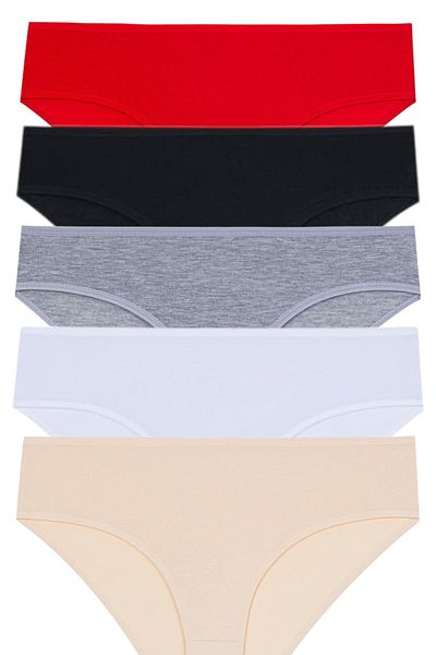 Gizli Butik Pachet de 5 chiloți din bumbac lycra de culoare uni pentru femei, multicolori