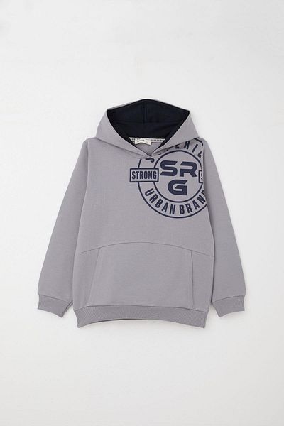 Breeze 6-12 Years Old Boys' Gray Tracksuit Set - Printed Kangaroo Pocket