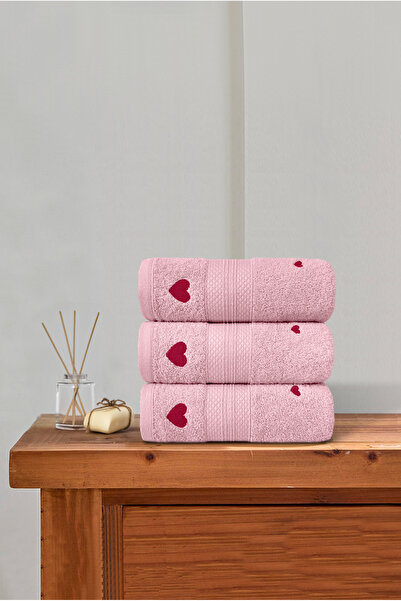 Ellaline Luv 3-Piece Towel Set - 100% Cotton, Certified, Heart Embroidered Hand Face Kitchen Towel, 50X80Cm