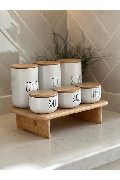 Sade Hediye Set of 3 Bamboo Lids Tea/Coffee/Candy and Salt/Pepper/Spice